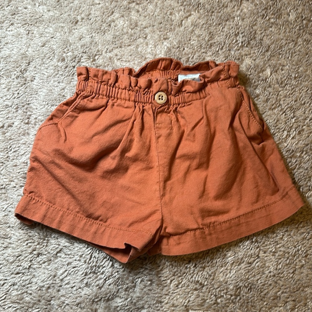 Baby Girls H & M Cotton Burnt Orange Pull On Paper Bag Shorts size 9 months